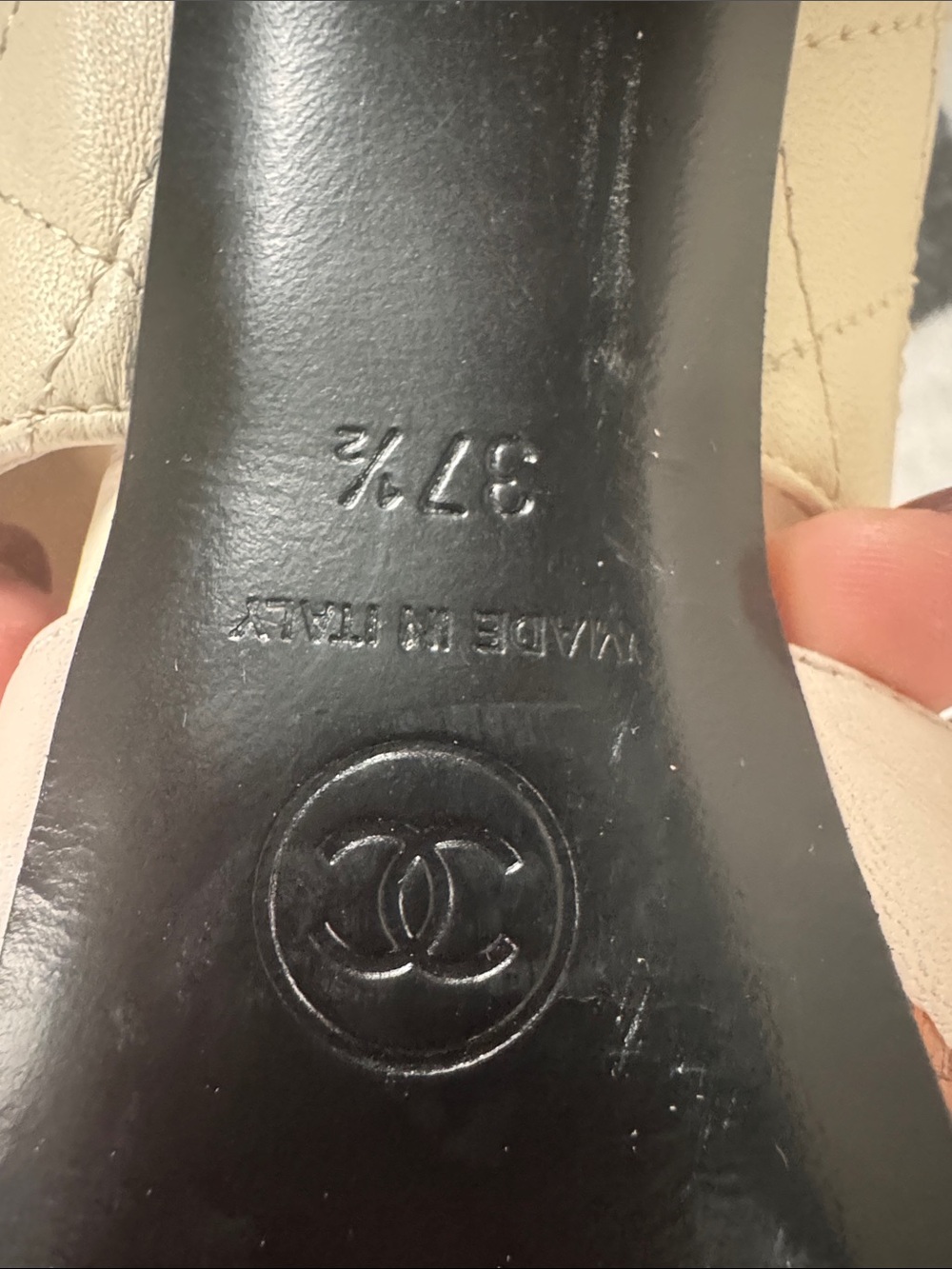 CHANEL Cream Platform Wood Block Slingback Heels CC LOGO - Picture 15 of 15